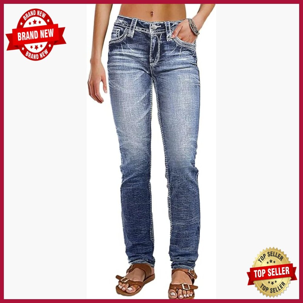 Mid Rise Skinny Jeans Stretchy Butt Lifting Denim Tummy Control